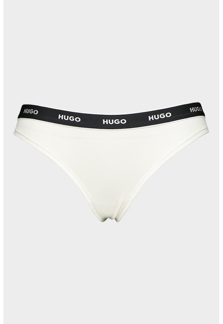 Chiloti tanga cu banda logo in talie - Alb