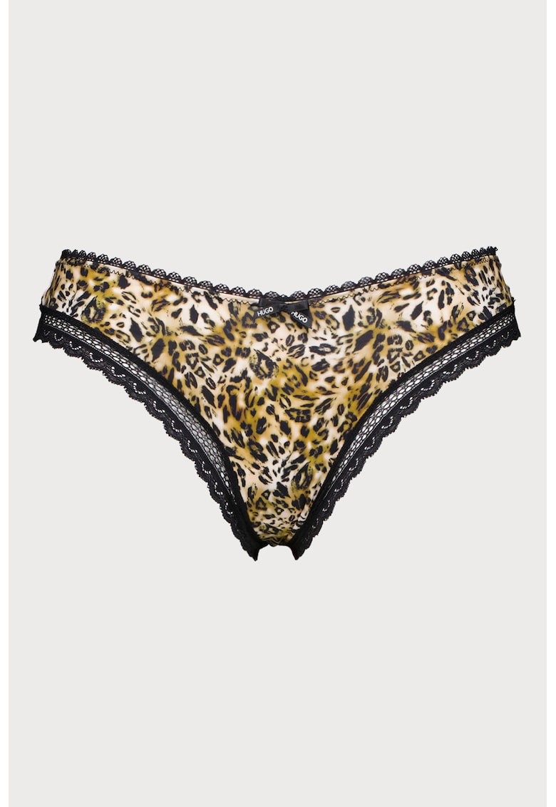 Chiloti tanga cu garnituri de dantela si animal print
