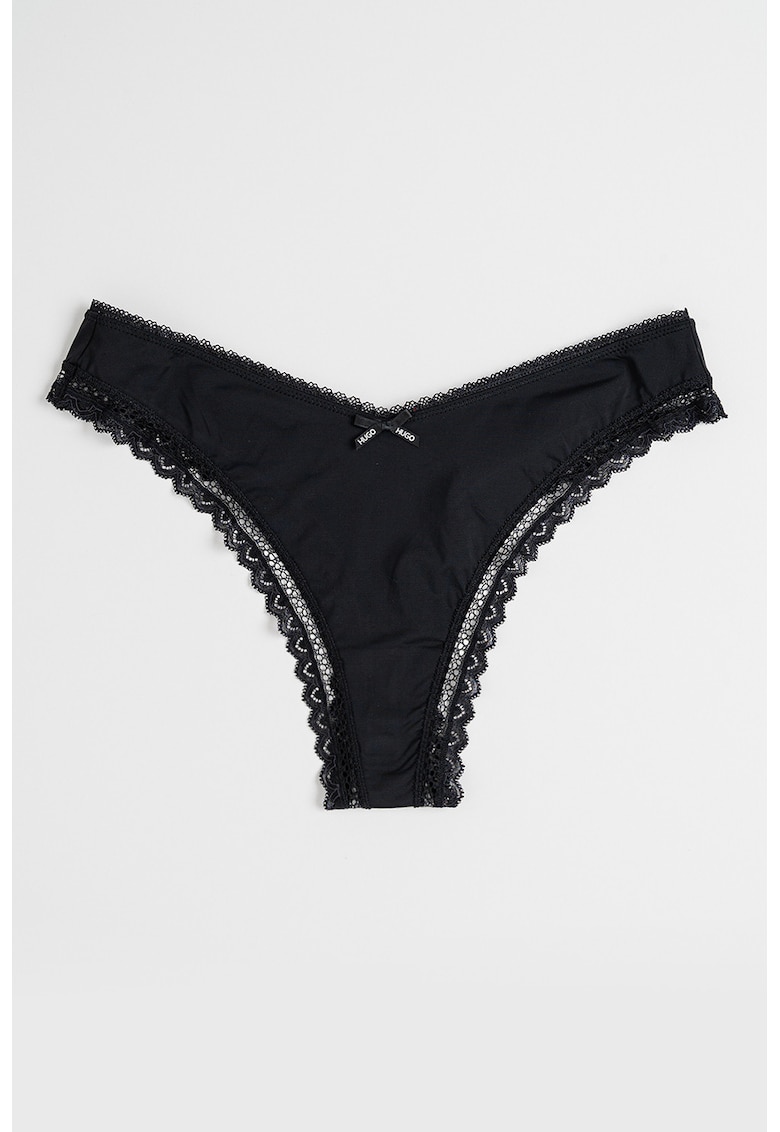 Chiloti tanga cu garnituri de dantela si animal print