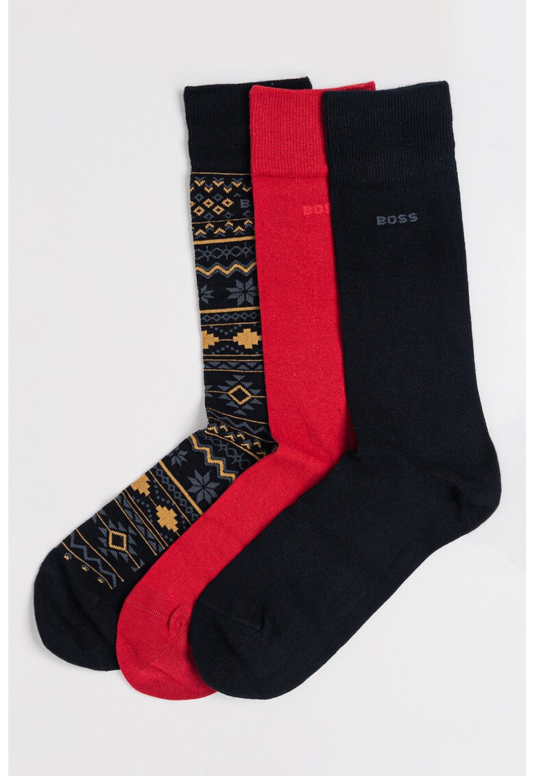 Set de sosete lungi cu logo - 3 perechi - Albastru ultramarin/Rosu vermillion/Negru