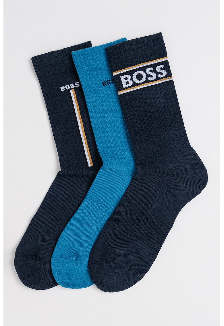 Set de sosete lungi cu imprimeu logo - 3 perechi