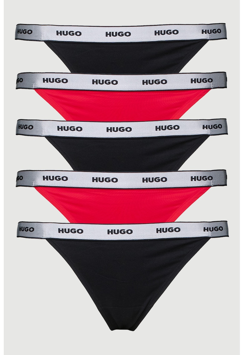 Set de chiloti tanga cu banda logo in talie - 5 perechi