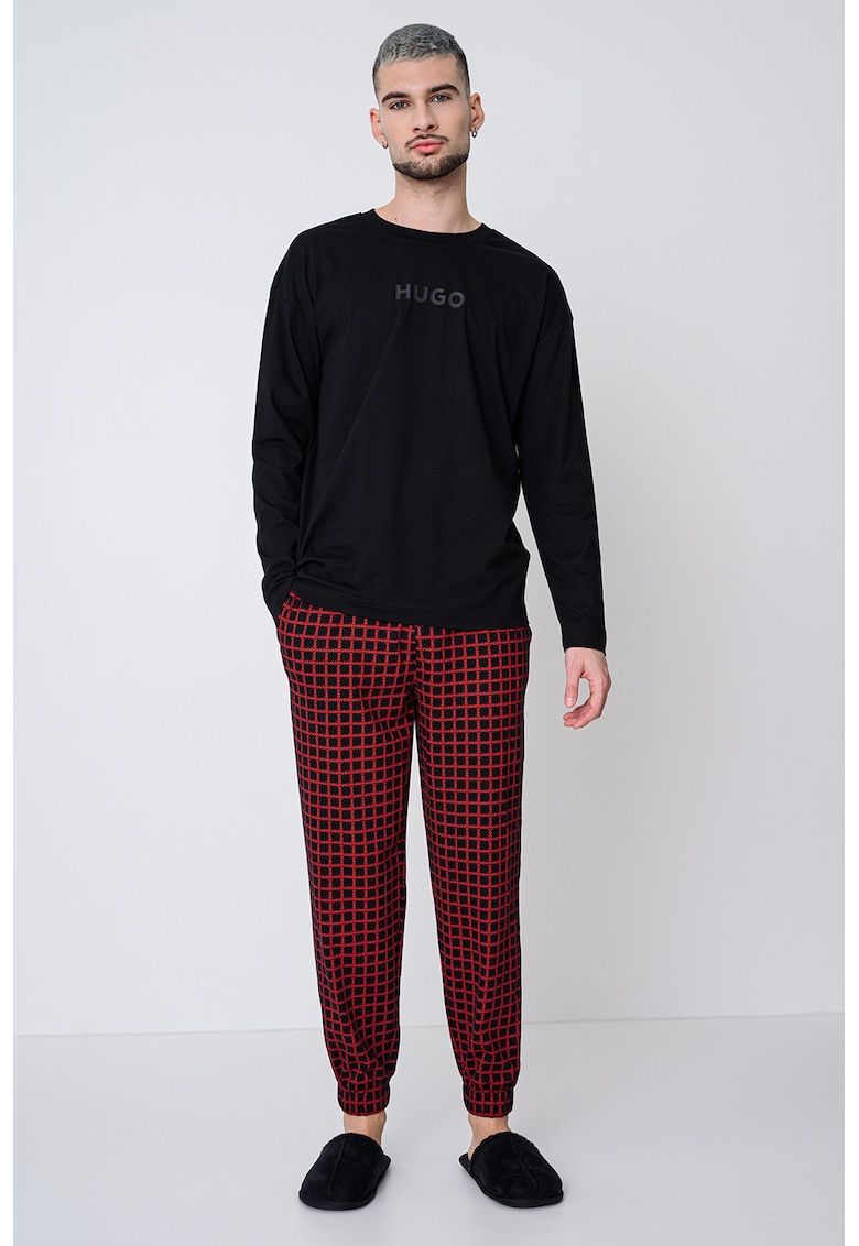 Pijama din amestec de bumbac cu model in carouri si buzunare