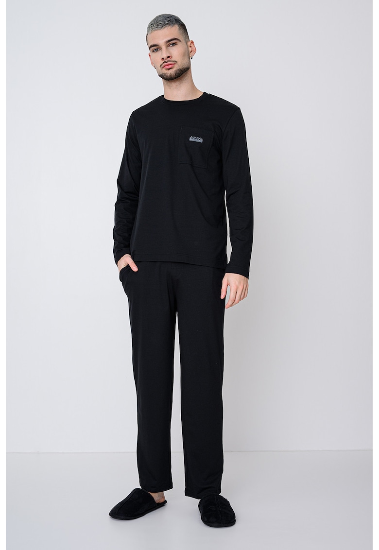 Pijama din amestec de modal cu model uni si banda logo