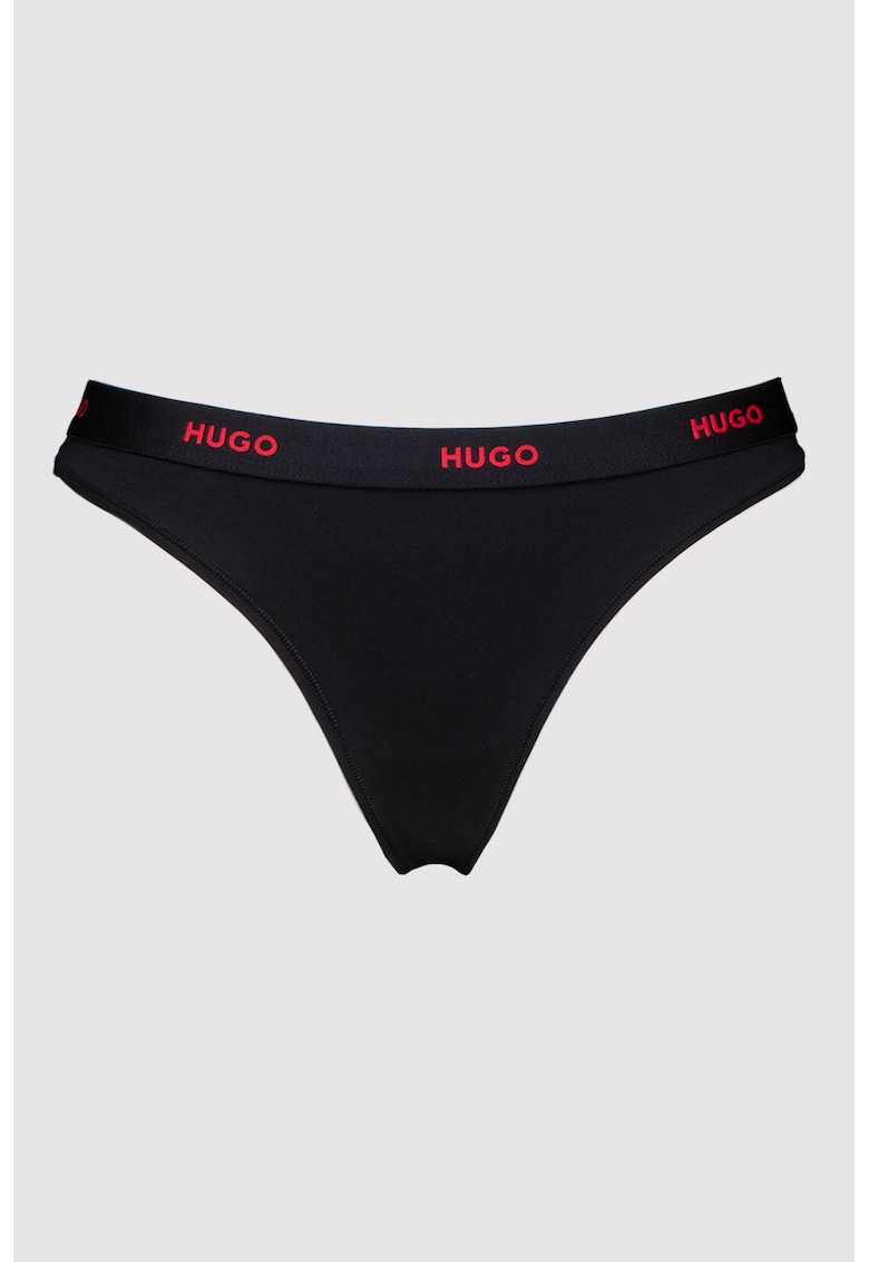 Chiloti tanga din amestec de bumbac cu banda logo in talie