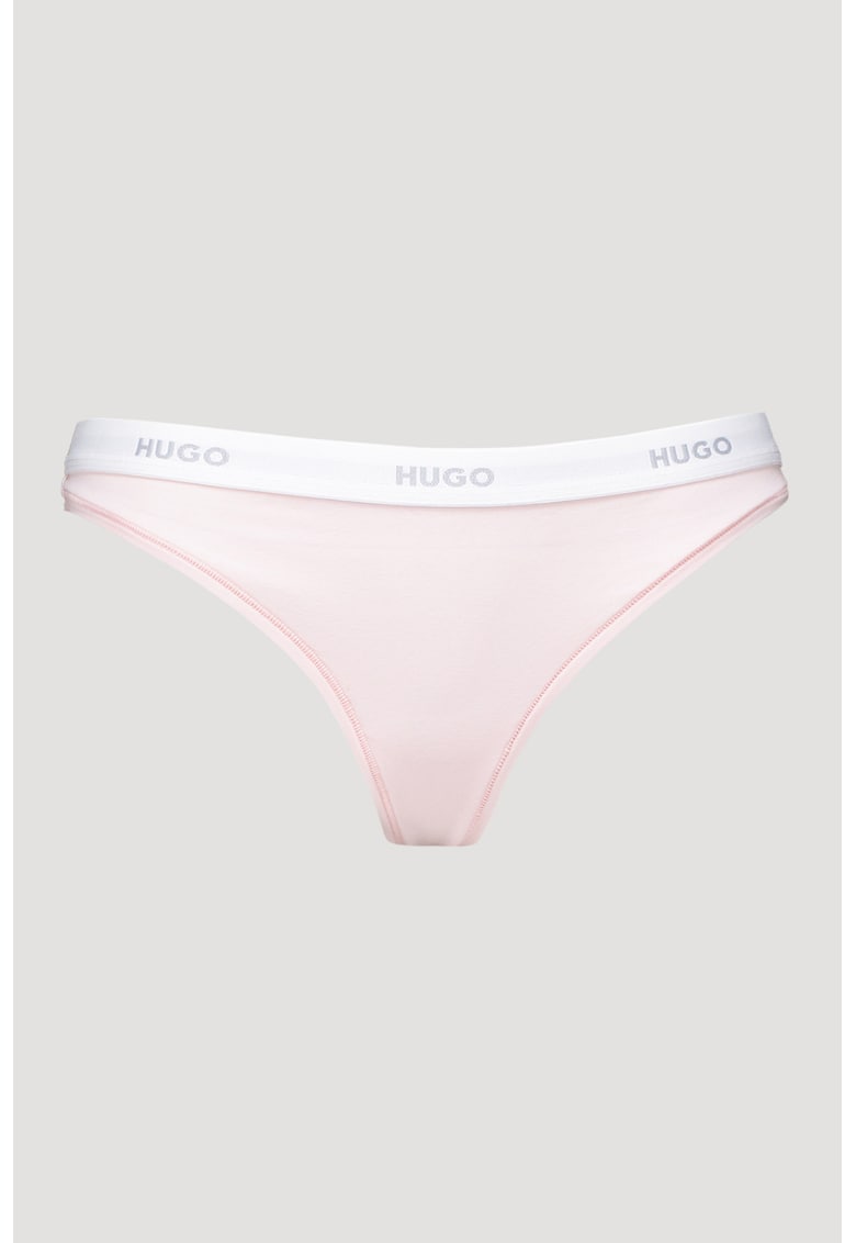 Chiloti tanga din amestec de bumbac cu banda logo in talie