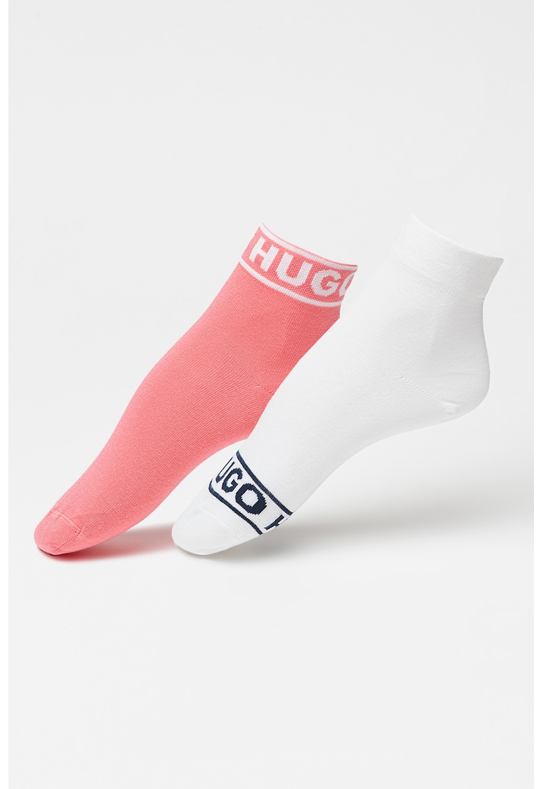 Set de sosete scurte cu logo - 2 perechi - Alb/Roz