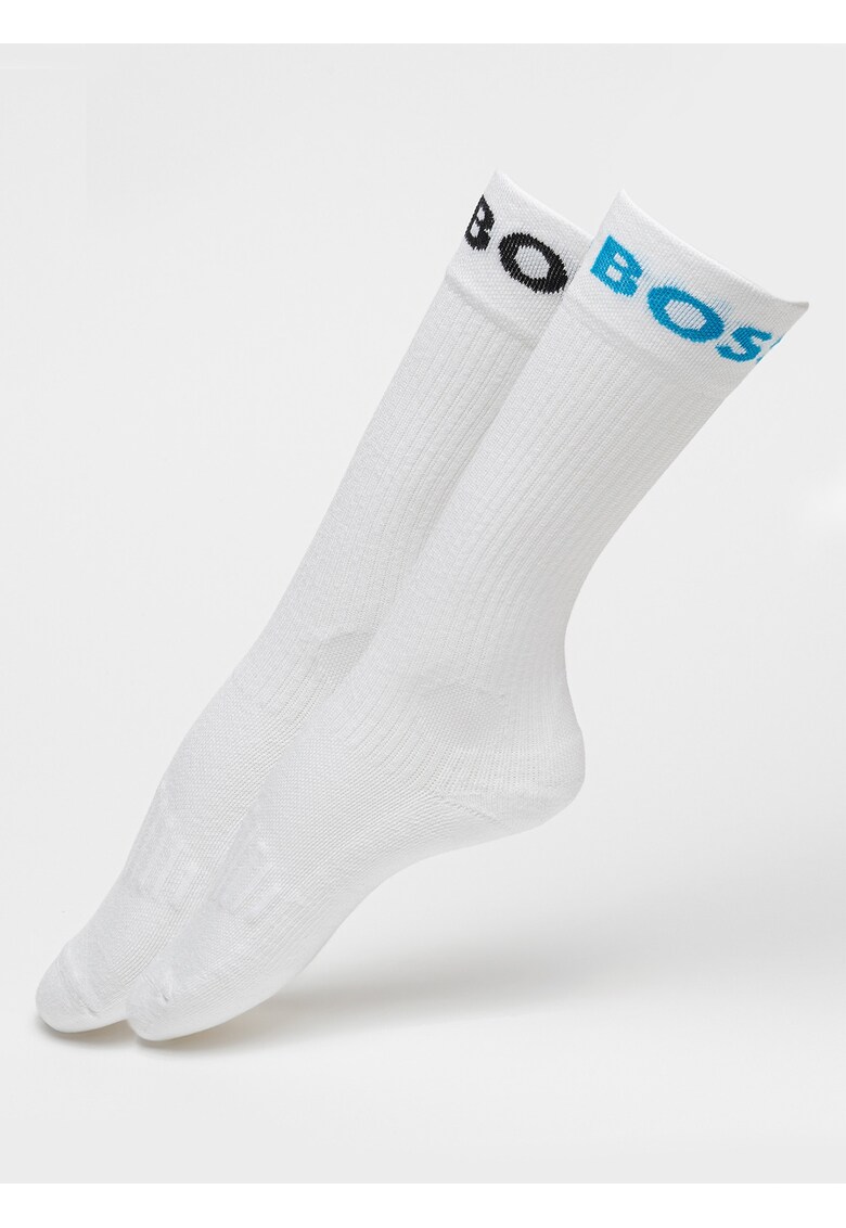 Set de sosete lungi cu imprimeu logo si striatii - 2 perechi - Alb/Albastru
