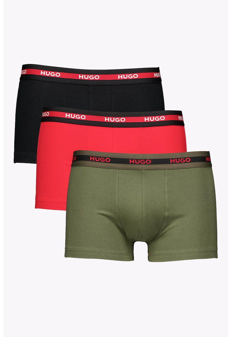 Set de boxeri cu banda logo in talie - 3 perechi - Rosu/Negru/Kaki inchis