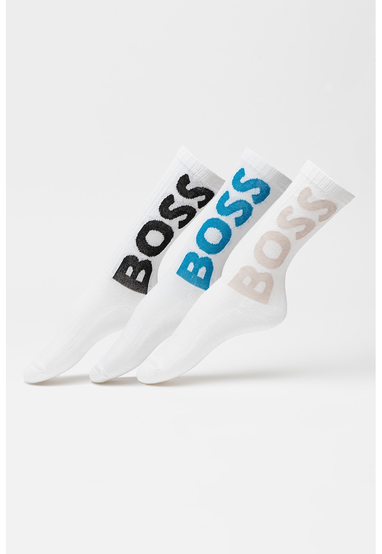 Set de sosete lungi cu logo supradimensionat - 3 perechi Set de sosete lungi cu logo supradimensionat - 3 perechi