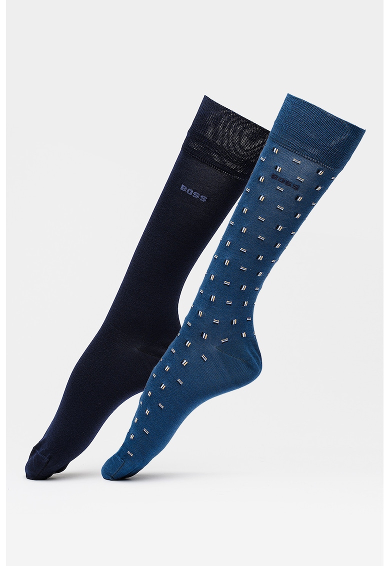 Set de sosete lungi cu model - 2 perechi - Albastru inchis/Albastru ultramarin