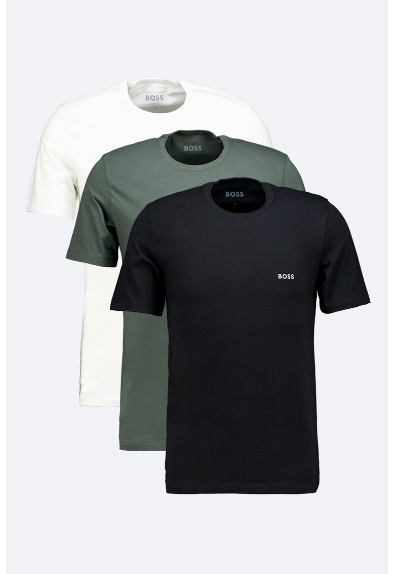 Set de tricouri din bumbac cu logo discret pe piept - 3 piese - Alb/Negru/Gri