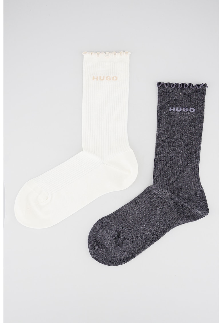 Set de sosete lungi cu logo si terminatii valurite - 2 perechi