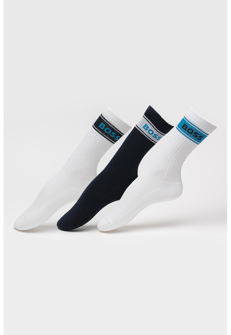 Set de sosete lungi cu model logo- 3 perechi