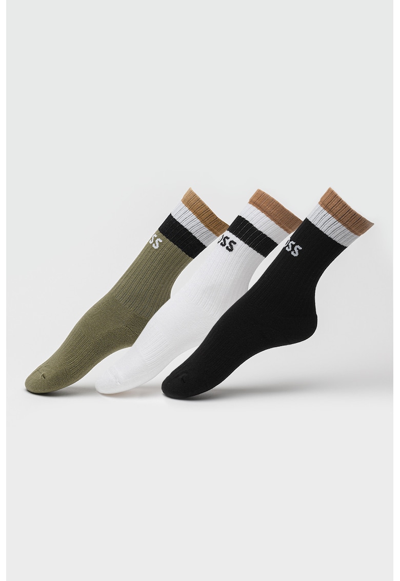 Set de sosete din amestec de bumbac cu model logo - 3 perechi