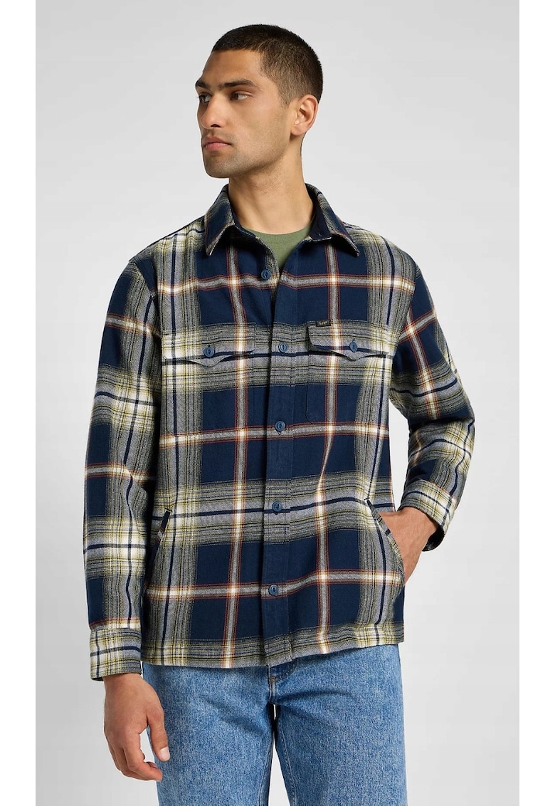 Camasa-jacheta barbati - FLAP POCKET OVERSHIRT - bumbac - albastru - maneca scurta - 2 buzunare cu clapa