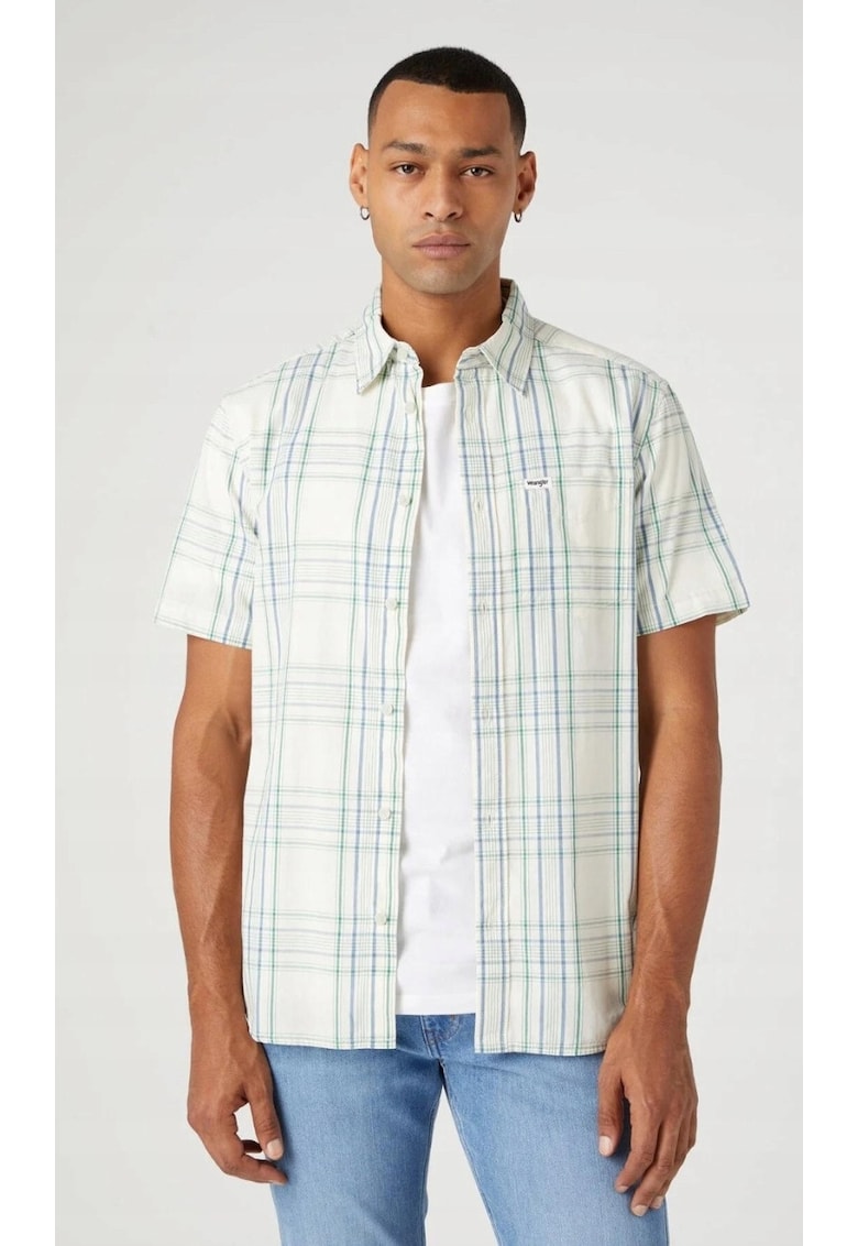 Camasa barbati - model cu carouri - culoare albastru - maneca scurta - regular -
