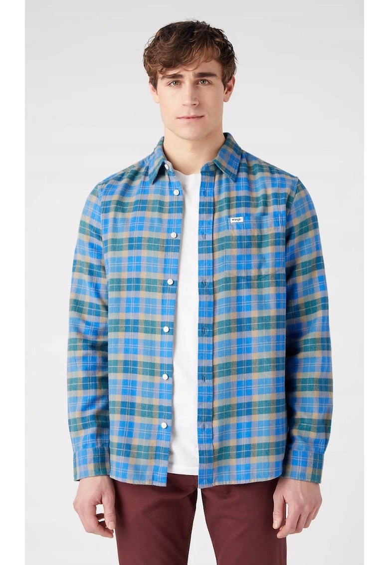 Camasa barbati - model We Care - croiala regulata - carouri albastru-bej-verde - 100% bumbac -