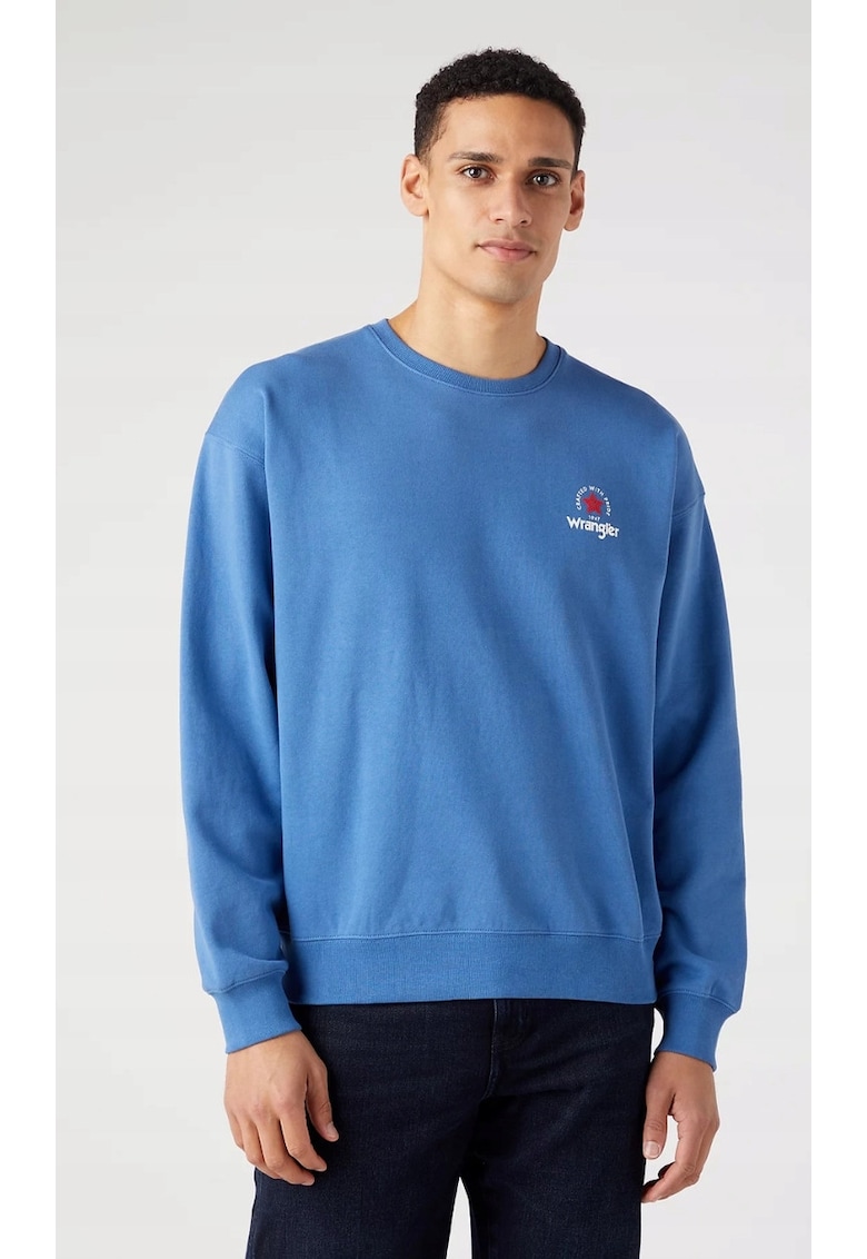 Wrangler Bluza barbati We Care - albastru federal - logo mic rosu si alb - bumbac -