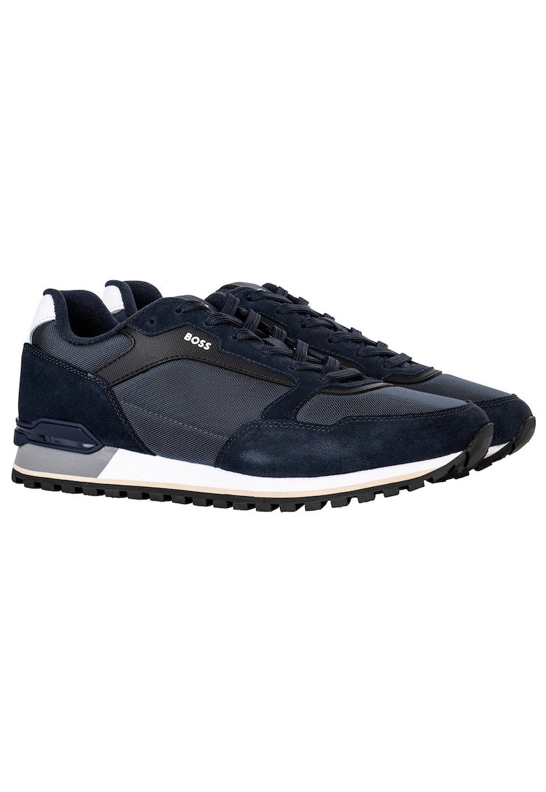 Boss Pantofi sport cu segmente din material sintetic - Negru stins/Bleumarin