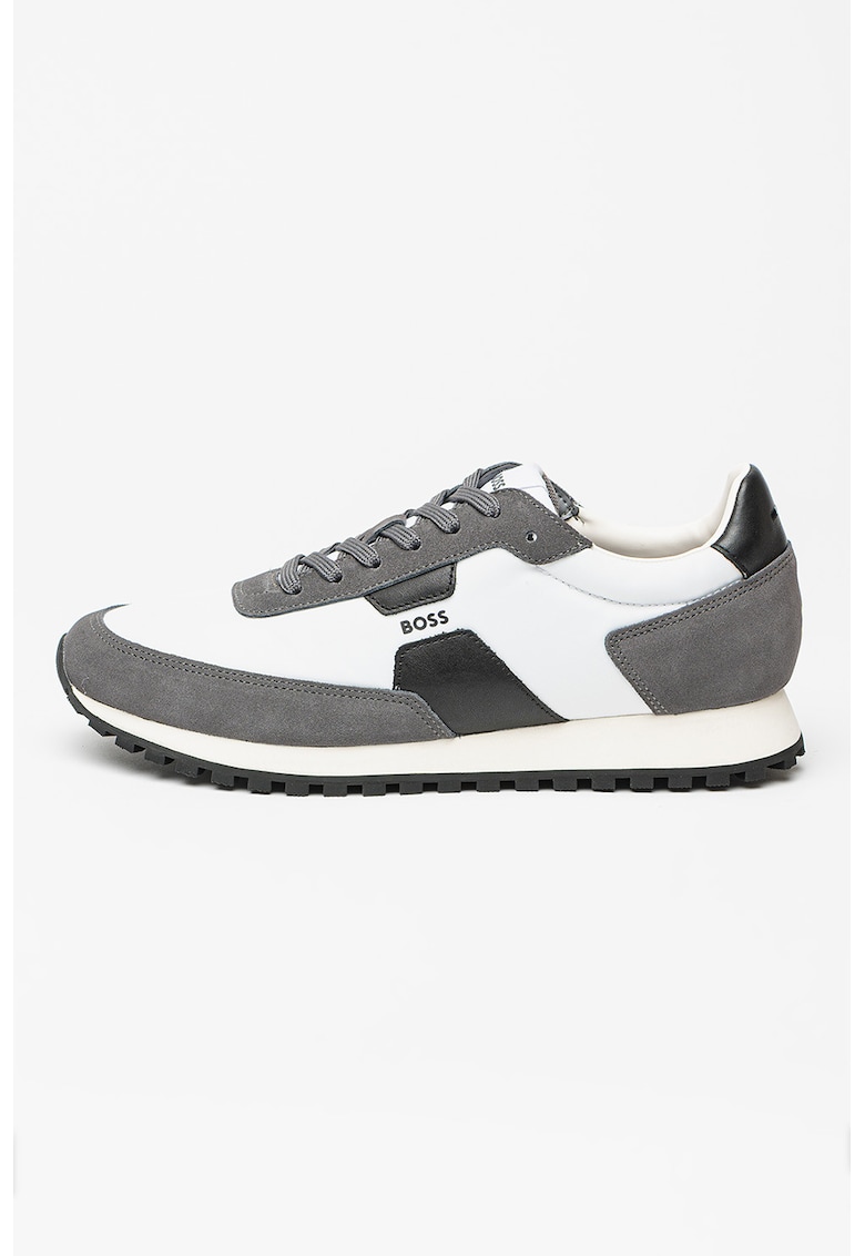 Pantofi sport din material textil cu garnituri din piele intoarsa Parkour - Alb/Negru/Gri antracit