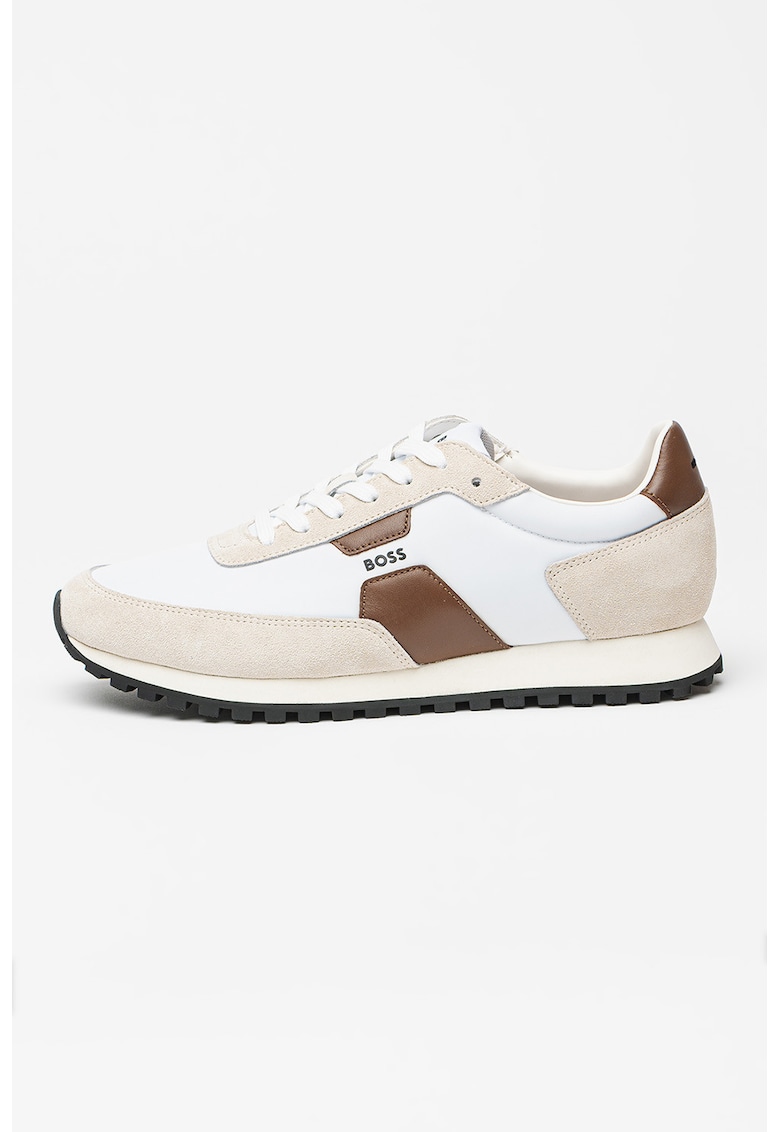 Pantofi sport din material textil cu garnituri din piele intoarsa Parkour - Alb/Maro/Maro deschis