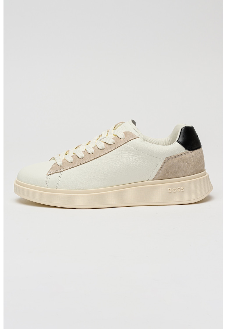 Pantofi sport de piele cu garnituri de piele intoarsa - Alb murdar/Grej