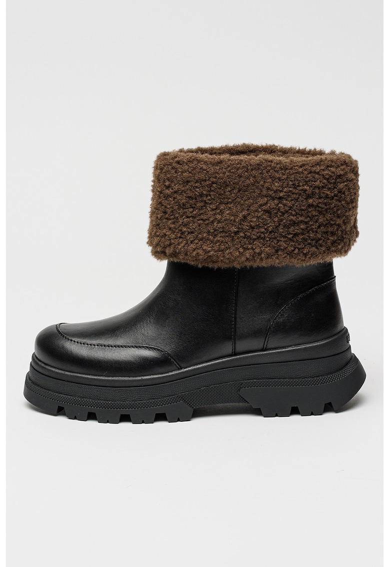 Ghete de piele cu anou pe spate si detalii de blana shearling sintetica Foster