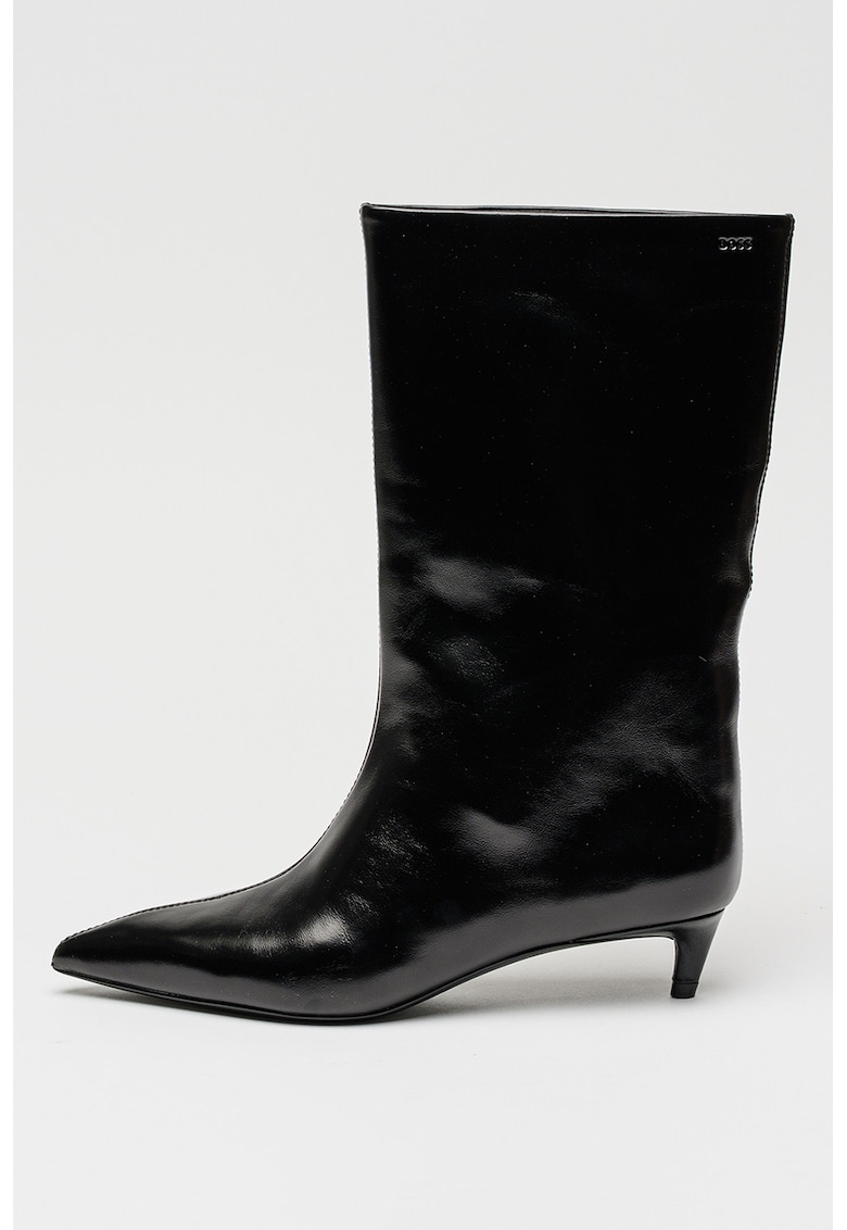 Cizme lungi de piele cu toc kitten