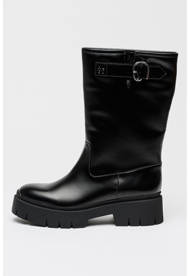 Cizme lungi din piele ecologica cu catarama decorativa Kris