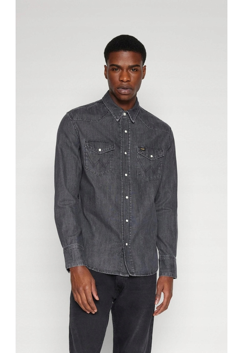Camasa barbati - Heritage - croiala regulata - negru spalat - denim