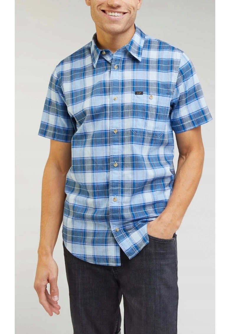 Tricou SS Leesure - croiala regulata - nuante de albastru - bumbac -