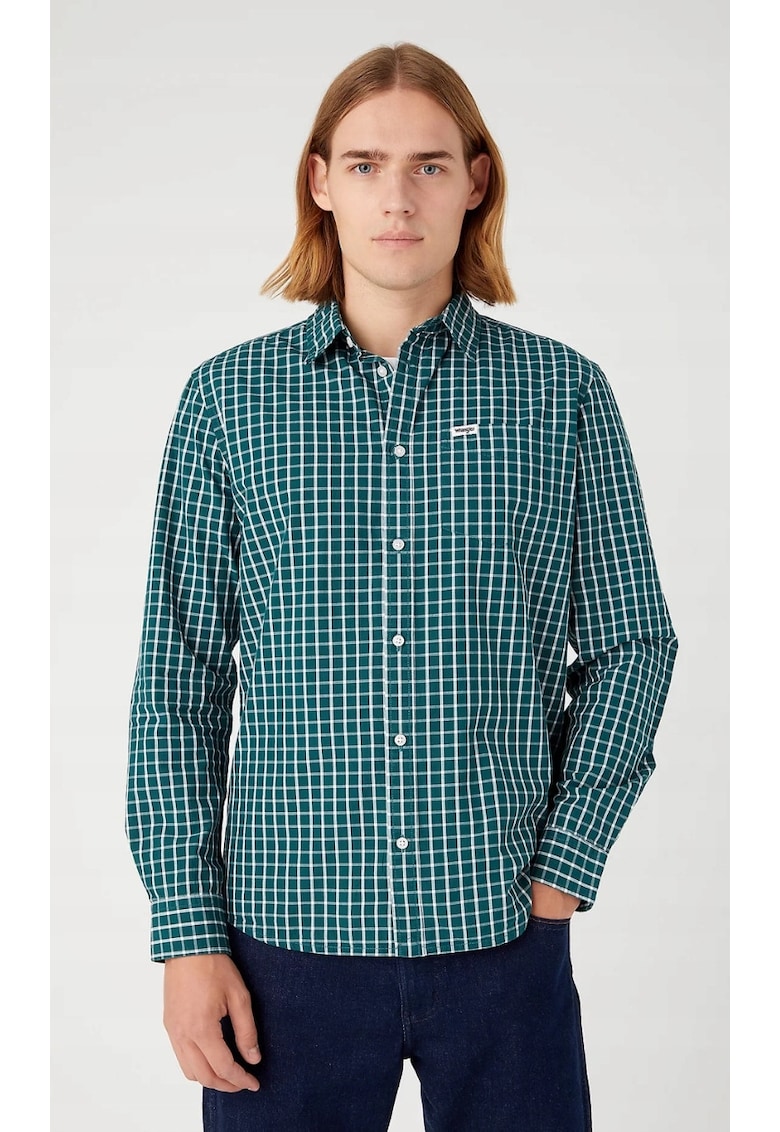 Camasa barbati - model We Care - croiala regulata - verde-teal intens - bumbac