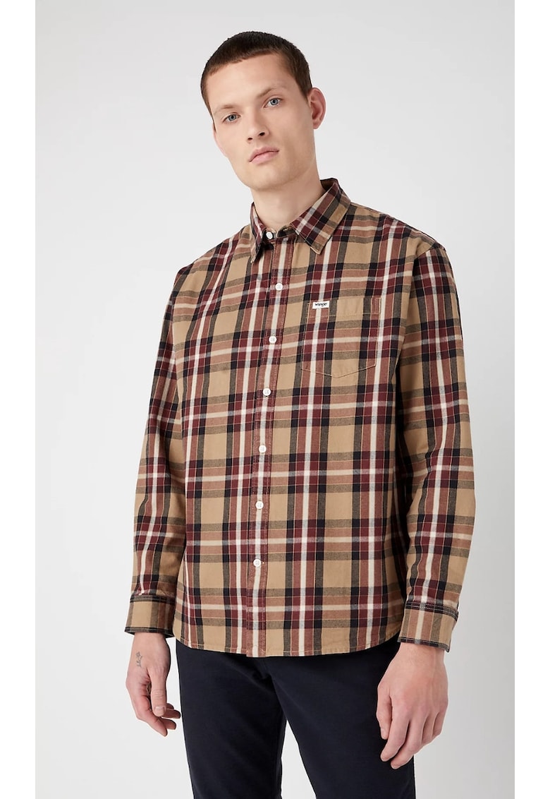 Camasa barbati - model We Care - croiala regulata - carouri bej - bordo - negru si gri - bumbac