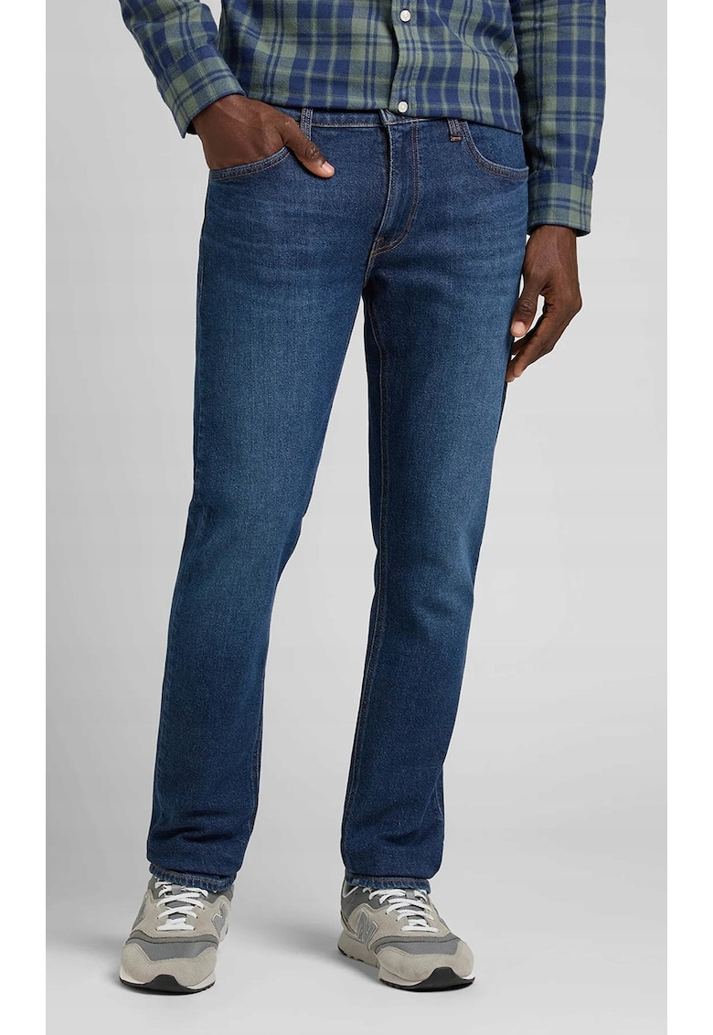 Blugi barbati Luke - croiala subtire si conica - albastru inchis - bumbac elastic