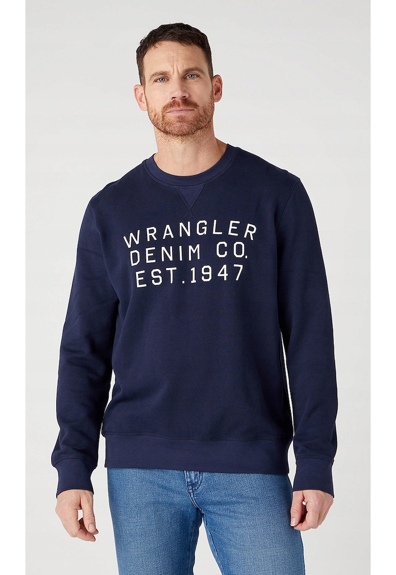 Bluza barbati grafic Crew - bleumarin cu imprimeu alb - 100% bumbac