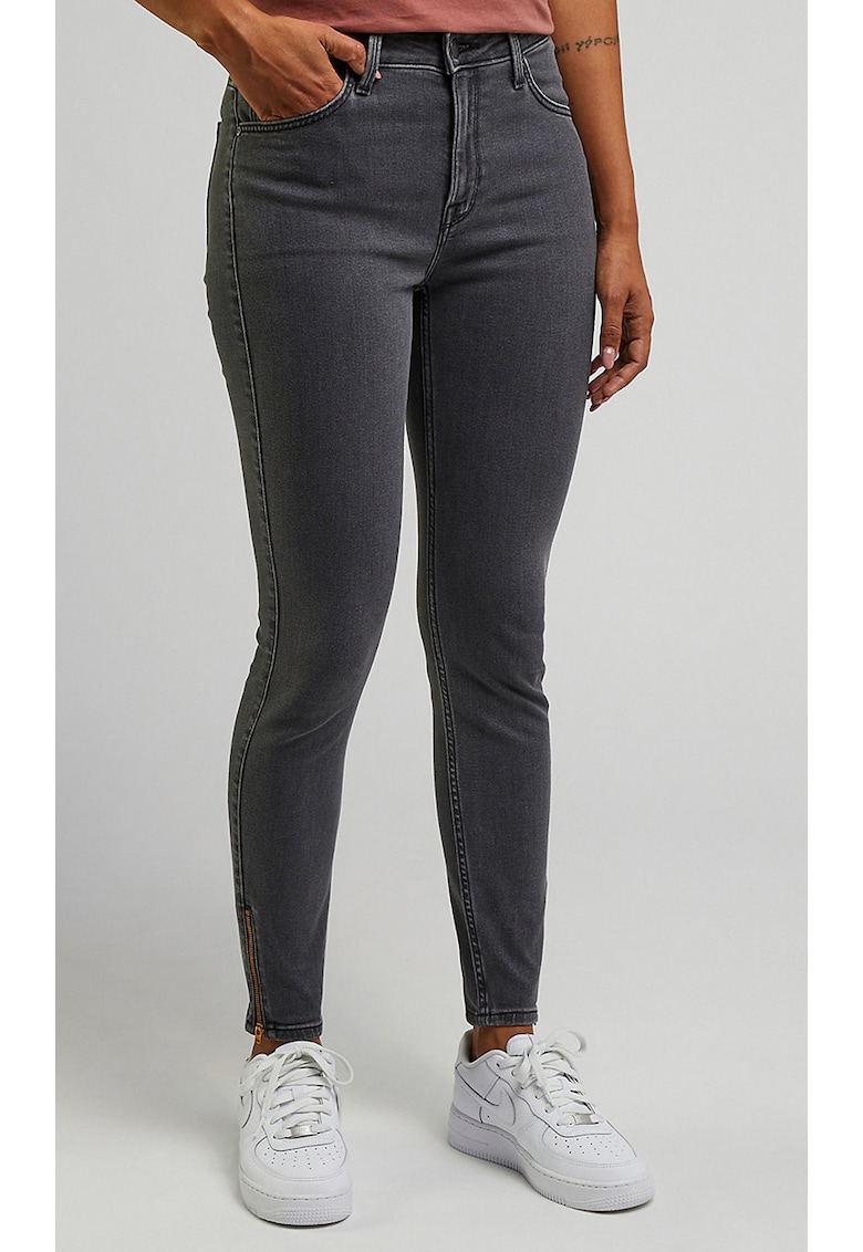 Blugi Scarlett - skinny - gri inchis - talie inalta - elasticitate suplimentara