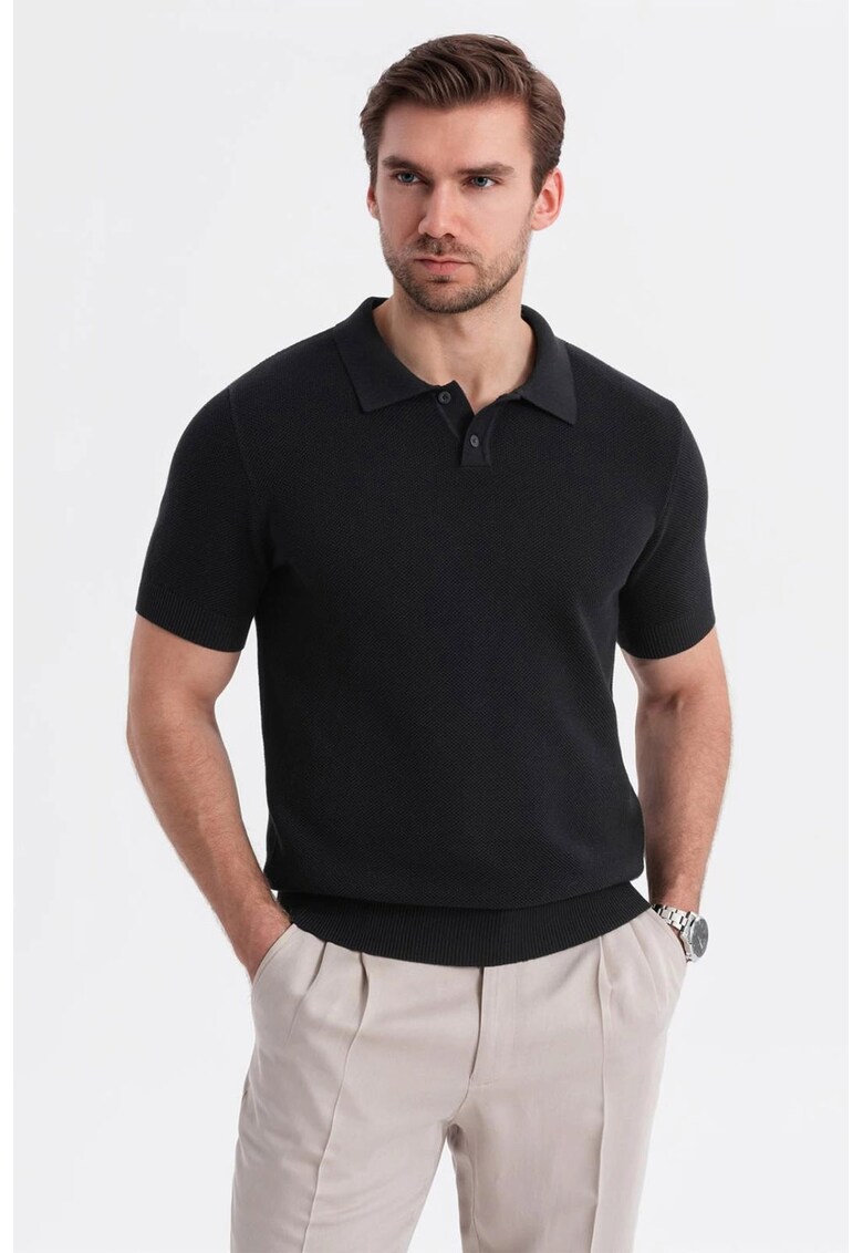 Tricou polo din bumbac pique 2 - Negru