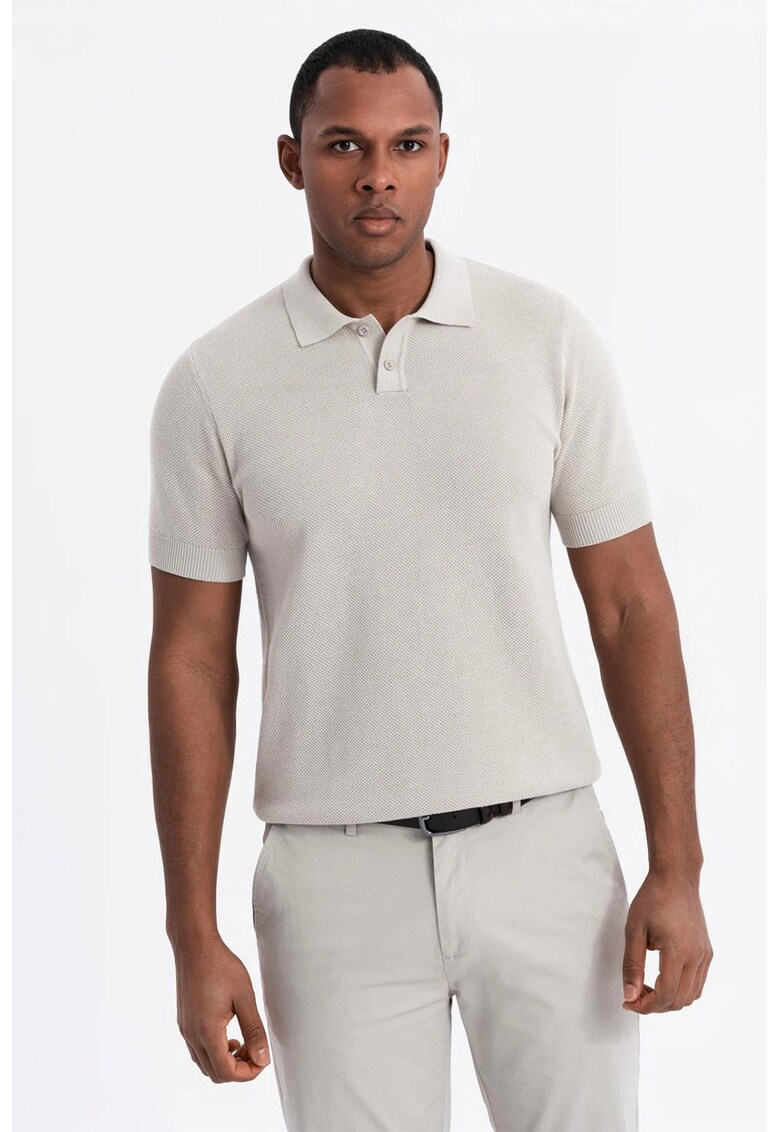 Tricou polo din bumbac pique 2 - Alb fildes