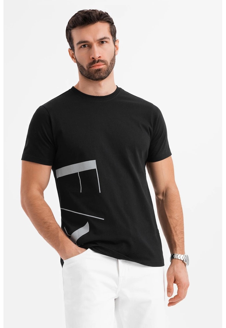 Tricou de bumbac cu imprimeu - Negru/Gri deschis