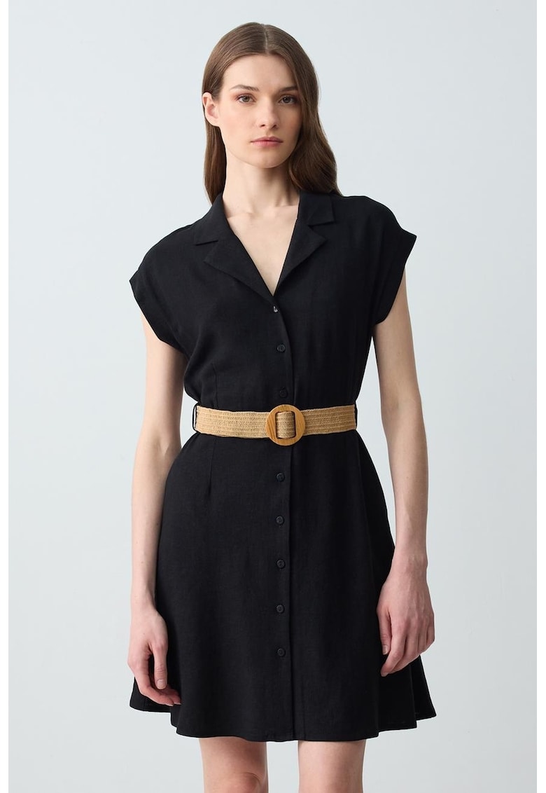 Rochie din amestec de in cu croiala in A si curea in talie
