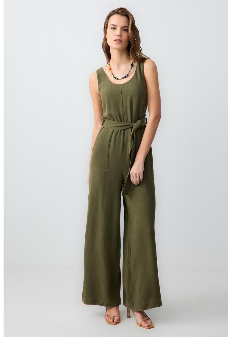 Salopeta din amestec de in cu cordon in talie