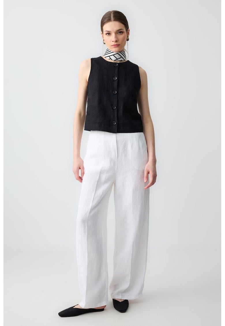 Pantaloni de in cu croiala ampla - Alb