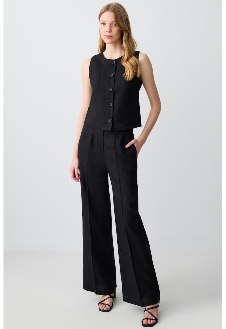 Pantaloni de in cu croiala ampla - Negru stins