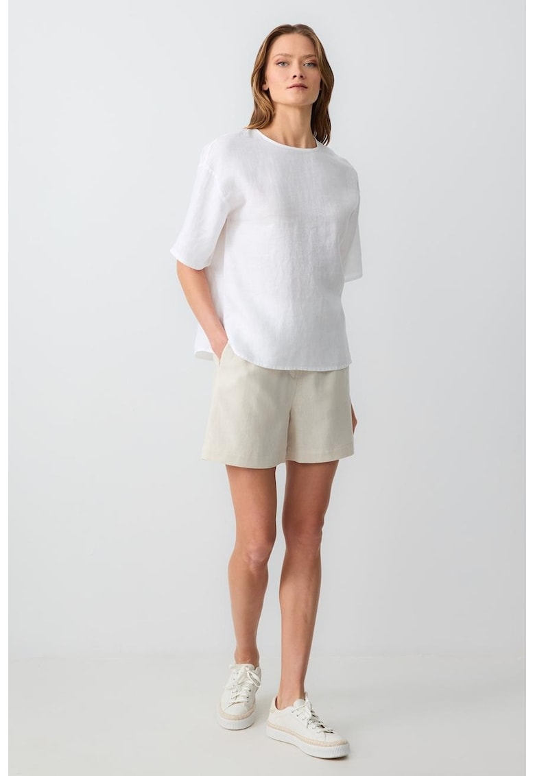 Pantaloni scurti din amestec de in cu talie inalta
