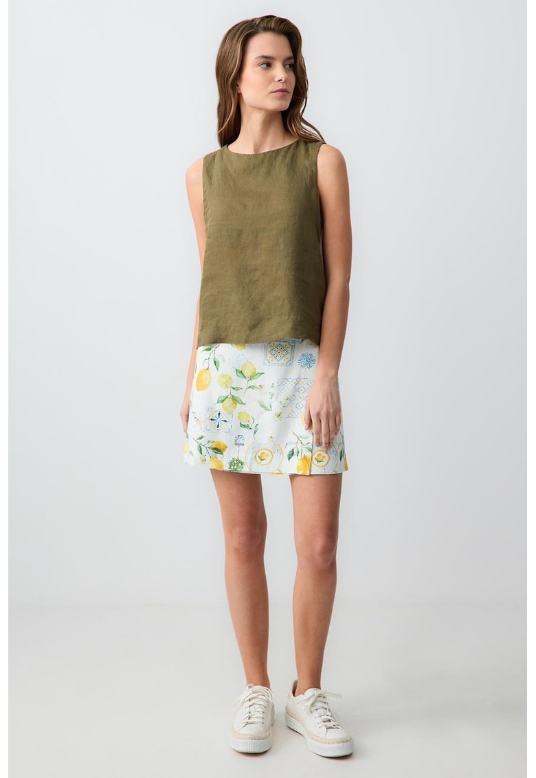 Fusta petrecuta din amestec de in cu imprimeu