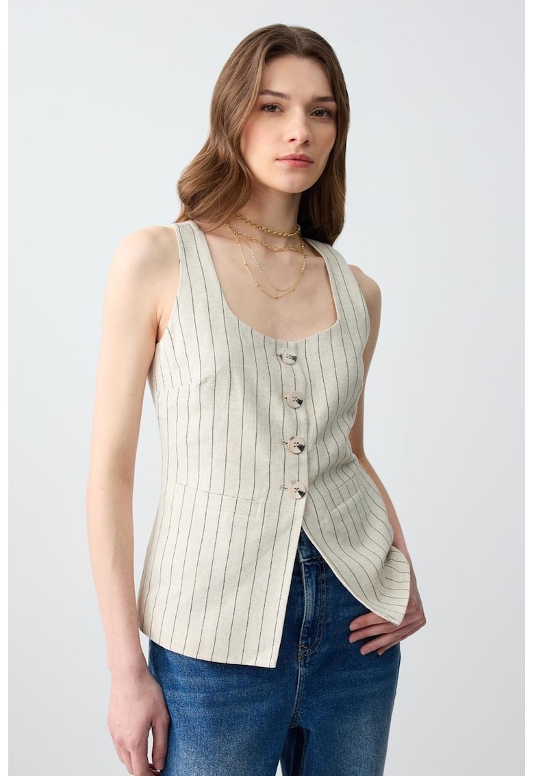 Vesta din amestec de in cu dungi