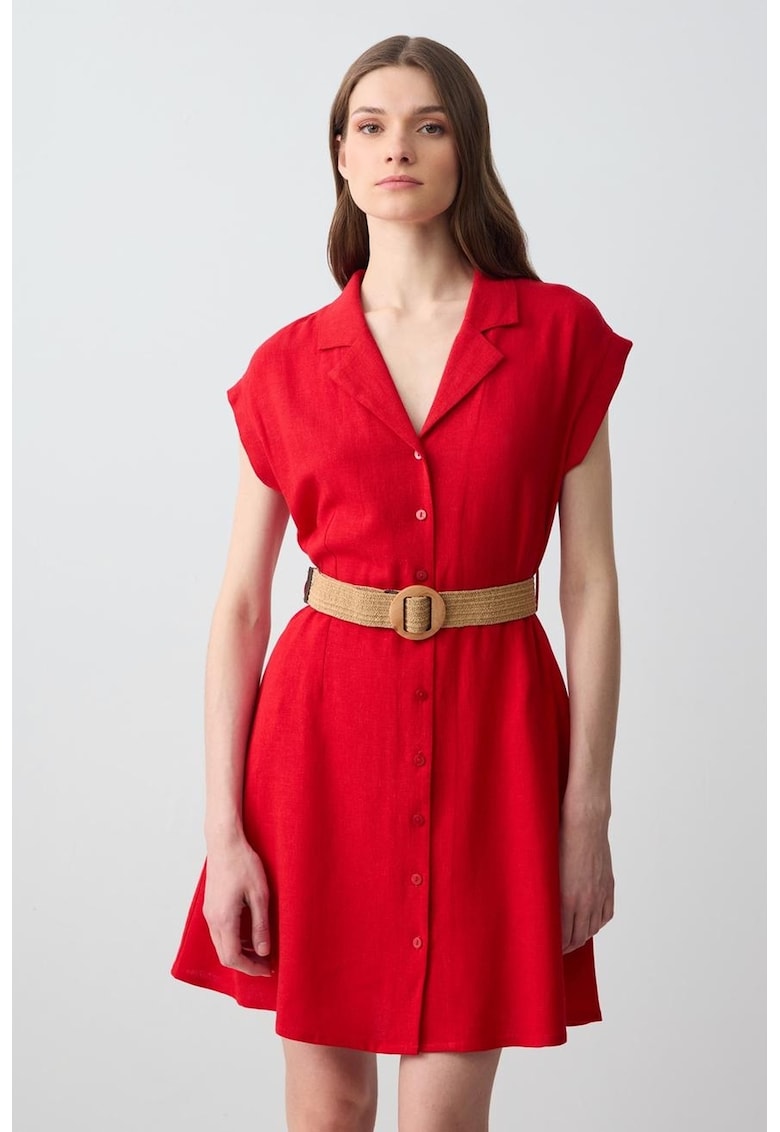Rochie din amestec de in cu croiala in A si curea in talie