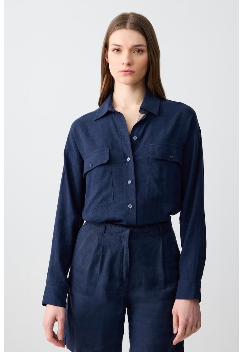 Camasa din amestec de in - Bleumarin