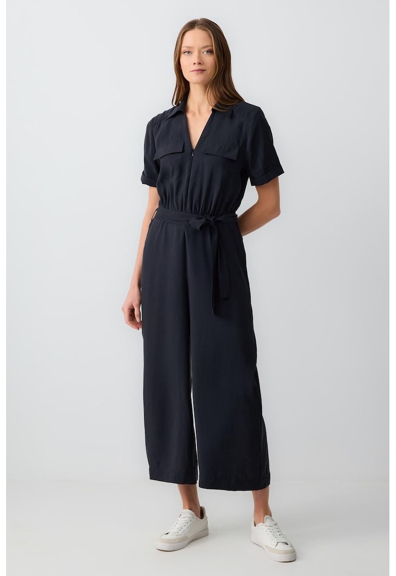 Salopeta crop din amestec de modal cu cordon in talie